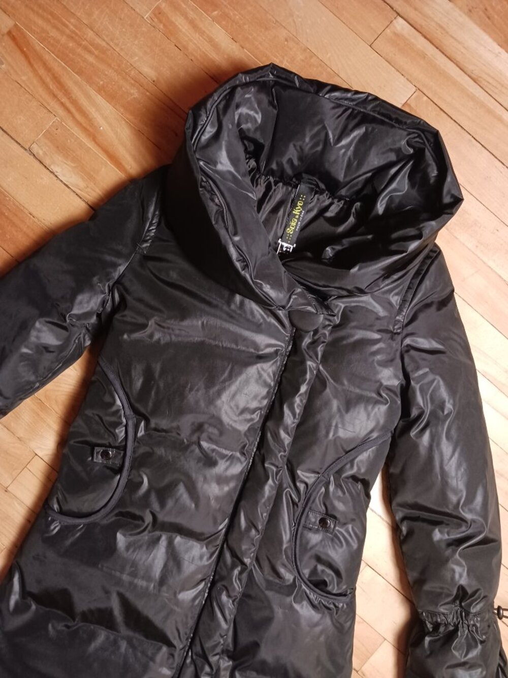 Soia & Kyo Long Down Coat XXS Black Hooded Puffer Winter Parka Montreal Feather